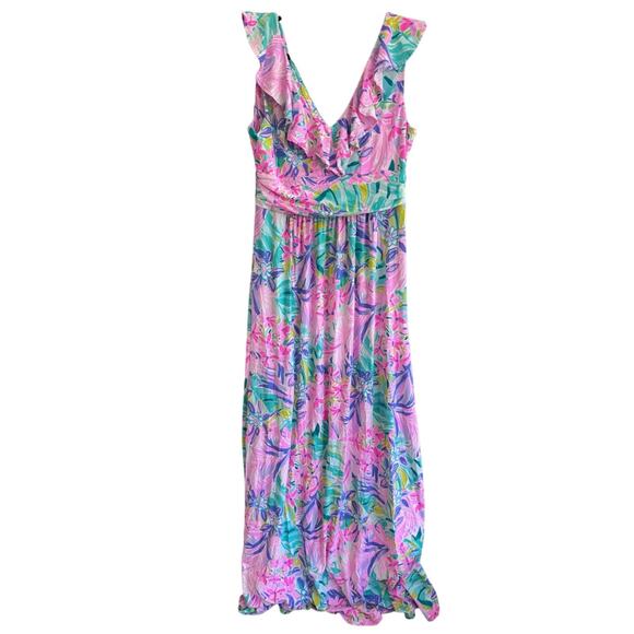 Lilly Pulitzer Mirella Maxi Dress It Was All A Dream Print Ruffle V Neck Large - Picture 6 of 11
